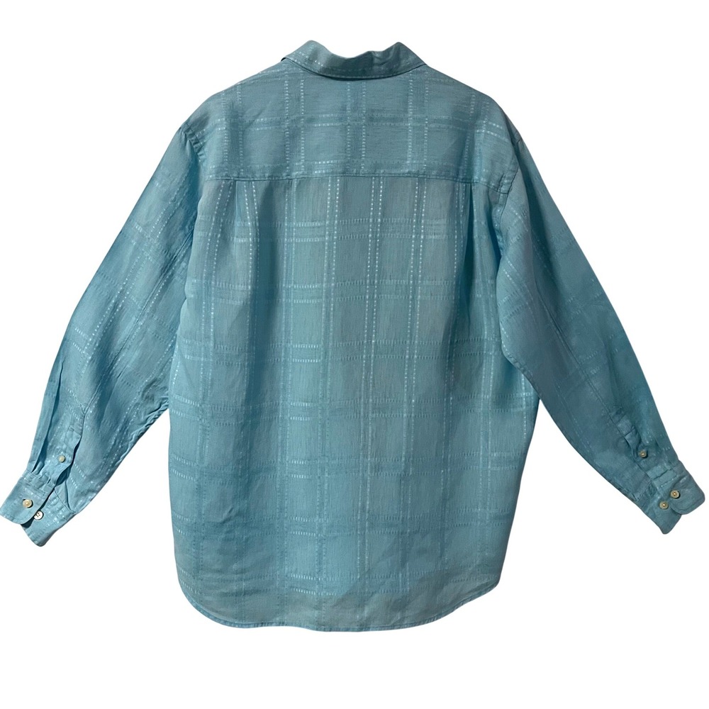 Tommy Bahama Mens Blue 100% Linen Long Sleeve Plaid Button Down Shirt Size M - Picture 2 of 5